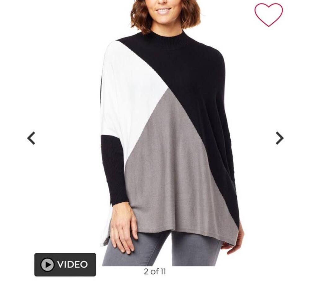 IMAN Global Colorblock Mock Neck Knit Pullover Sweater Black Gray Small NWT